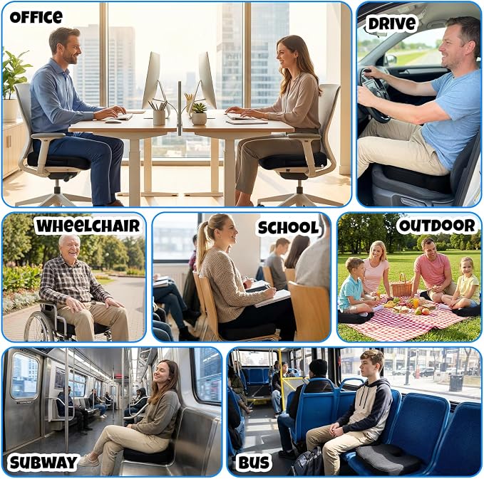 Ergonomic Seat Cushion with Memory Foam for Office Chair, Car Seat, Sciatica & Tailbone Relief, Non-Slip Cushion,Breathable Mesh Cover, Portable Handle - Black - Image 7