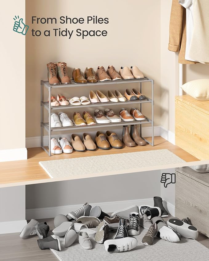 SONGMICS Shoe Rack, 3-Tier Shoe Organizer, Metal Storage Shelf | for Entryway, Upright or Upside Down, for 16-20 Pairs, Stackable, 11.8 x 36.2 x 21.7 Inches, Gray ULSA303G01 - Image 9