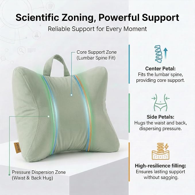 Lumbar Support Pillow for Office Chair and Car Seat, Celadon Green | Ergonomic 3-zone back cushion with a removable, washable corduroy cover for comfortable sitting on sofas and recliners - Image 3