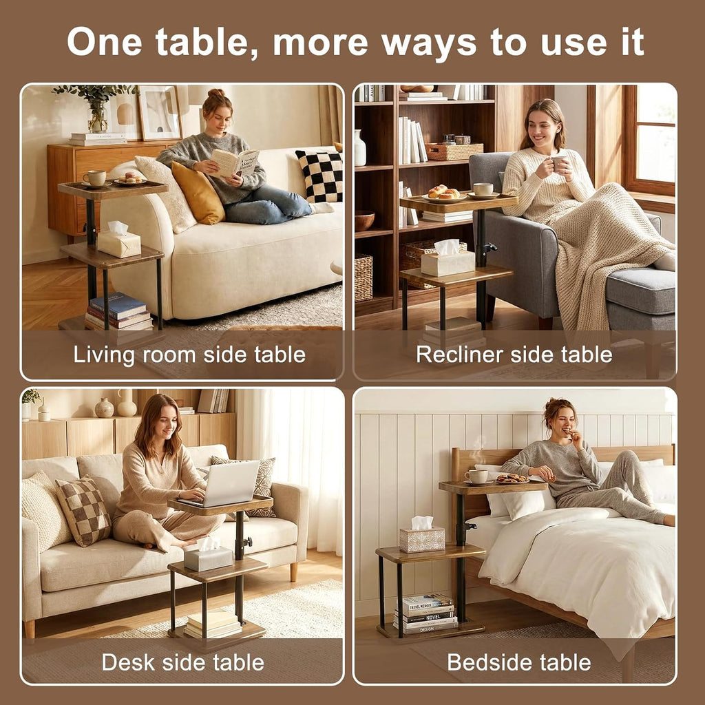 Rolling Side Table, Adjustable Swivel End Table - Image 6