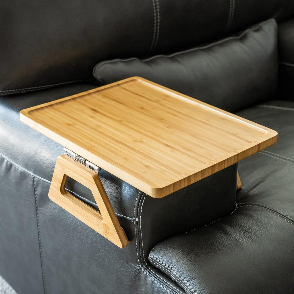 Bamboo Trayble Couch Arm Table, Clip On Tray Sofa Table for Couches. Sofa Arm Tray for TV Dinners, Remotes, Drinks, Snacks and Small Spaces - 15.75 x 11inch, Beige by Shamrock Home
