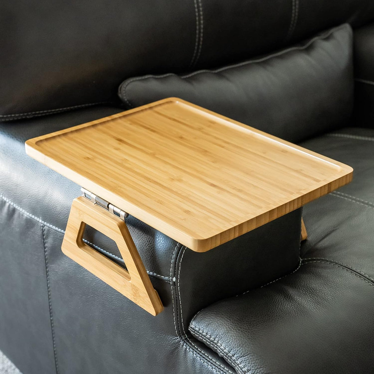 Bamboo Trayble Couch Arm Table, Clip On Tray Sofa Table for Couches. Sofa Arm Tray for TV Dinners, Remotes, Drinks, Snacks and Small Spaces - 15.75 x 11inch, Beige by Shamrock Home