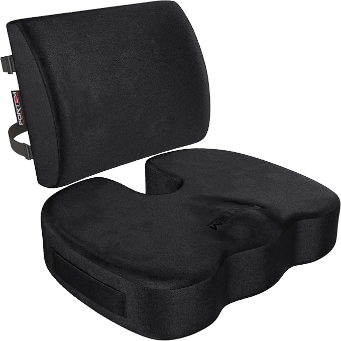FORTEM Seat Cushion & Lumbar Support for Office Chair, Wheelchair, Car | Memory Foam | Ergonomic Design | Washable Cover | Non Slip | Black by FORTEM