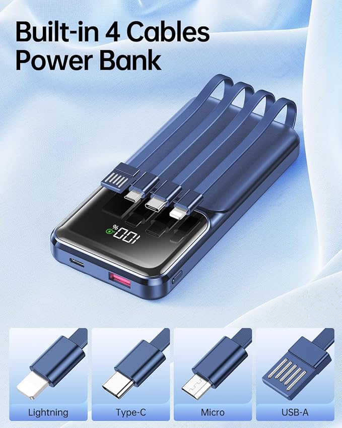 Portable Charger Power Bank with Built in Cable 20000mAh Fast Charging | 22.5W USB C Fast Charging Battery Pack for iPhone Android, Slim, LED Display,5 Outputs & 3 Inputs,Travel Essentials - Image 2