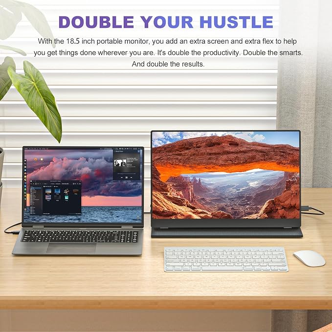 18.5 Inch Portable Monitor for Laptop, FHD USB-C HDMI 1080P 100% sRGB | Travel Monitors for Laptop, Portable Computer IPS Display w/VESA, External Monitor Portable Screen w/Smart Cover & Speakers - Image 4