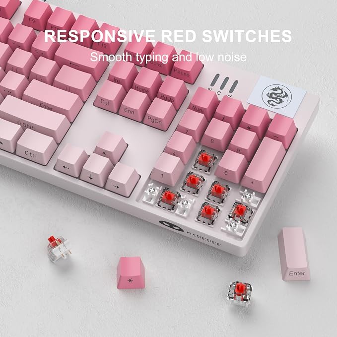 MageGee MK-Storm Mechanical Gaming Keyboard, 104 Keys Wired Light Up Keyboard with Linear Red Switch, RGB Backlit, Side-Printed Keycaps, N-Key Rollover for Laptop, Desktop, PC (Gradient Pink) - Image 4