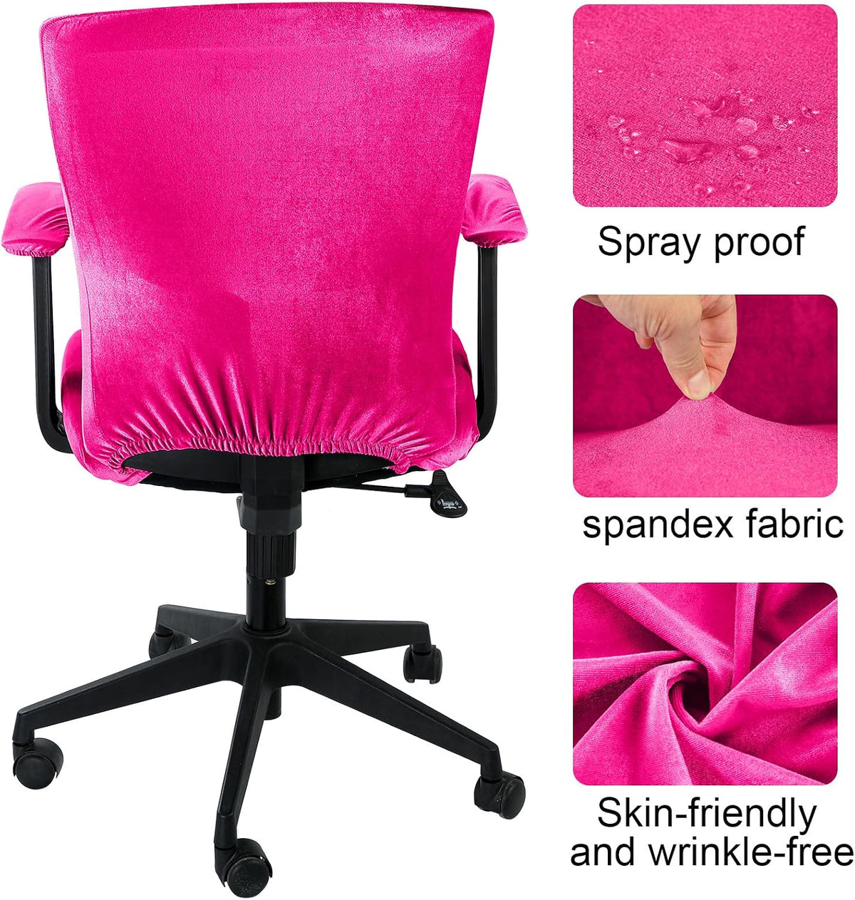 4 Pcs Office Chair Covers Set with Armrest, Stretchable,Rose Red - Image 3