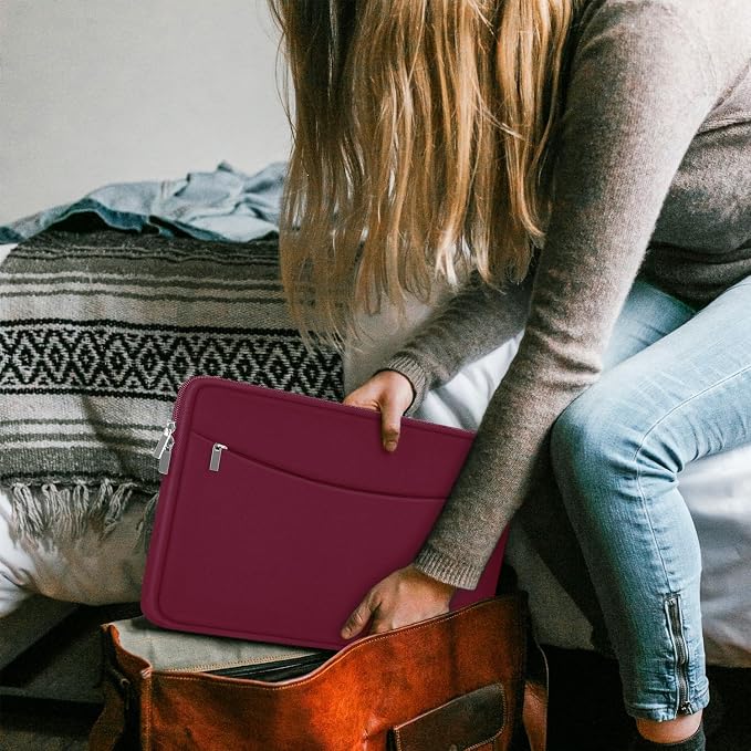 Laptop Sleeve 15.6 inch, Shockproof Protective Laptop Cover Briefcase Carrying Bag with Accessory Pocket, Portable Computer Case Compatible with MacBook, HP, Dell, Lenovo, Asus, Wine Red - Image 6