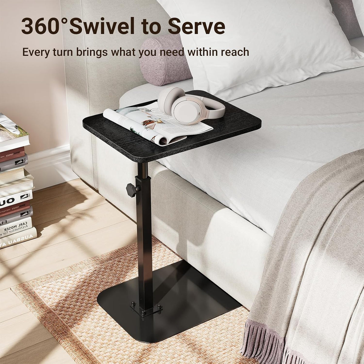 Adjustable Height TV Tray Table for Couch, 360° Swivel Side Table - Image 8