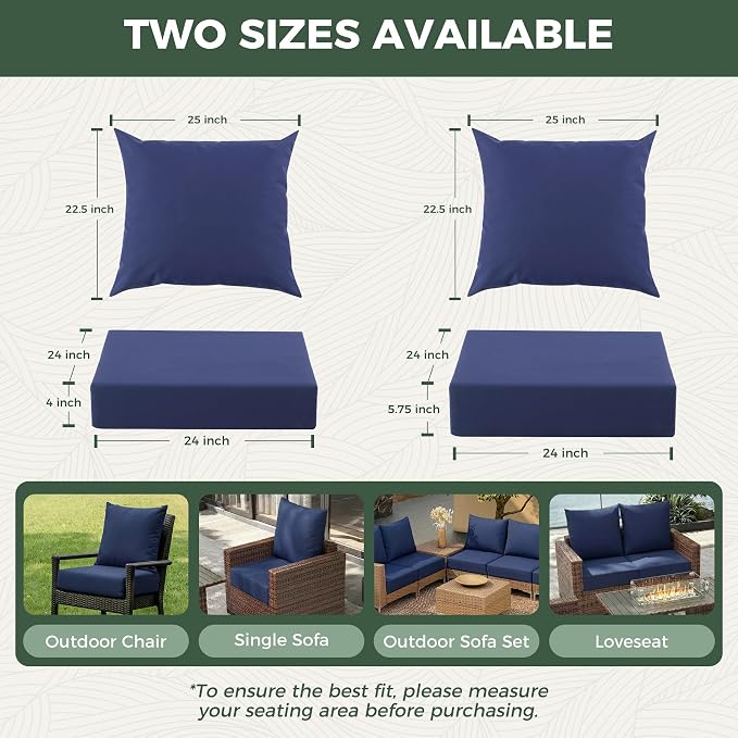 Outdoor Cushions for Patio Furniture, Outdoor Seat Cushion Set 24 x 24 x 5.75 Inch, Waterproof & Fade Resistant Outdoor Chair Cushions, Deep Seat Patio Cushion with Removable Cover, Navy Blue - Image 3
