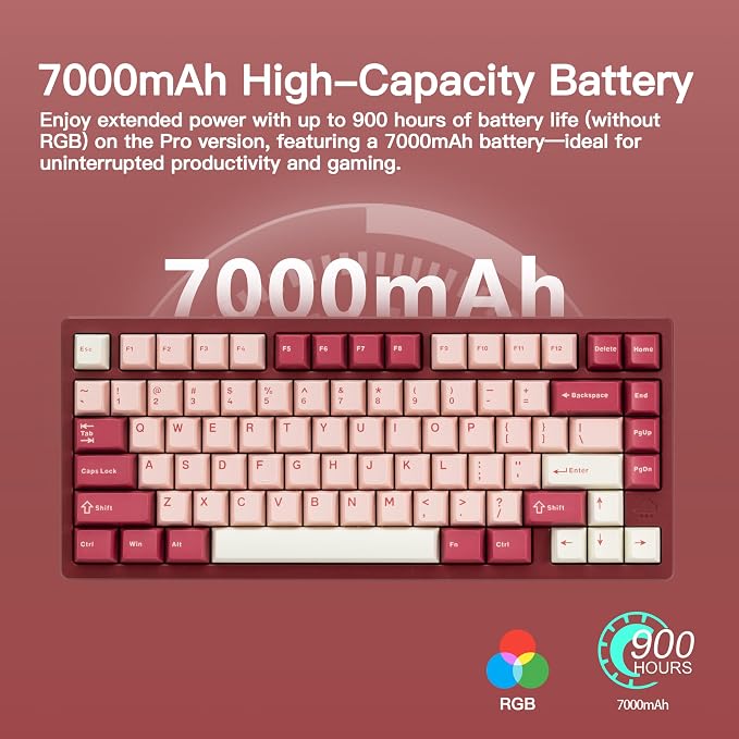 KEEBMONKEY WOBKEY Rainy 75 CNC Aluminum HMX/JWK/Cocoa Switches Triple-Mode Connectivity Mechanical Keyboard with Superior Acoustics, RGB/FR4/Silver SUS304/7000mAh/Cocoa Switch (Pro - Red Velvet) - Image 3