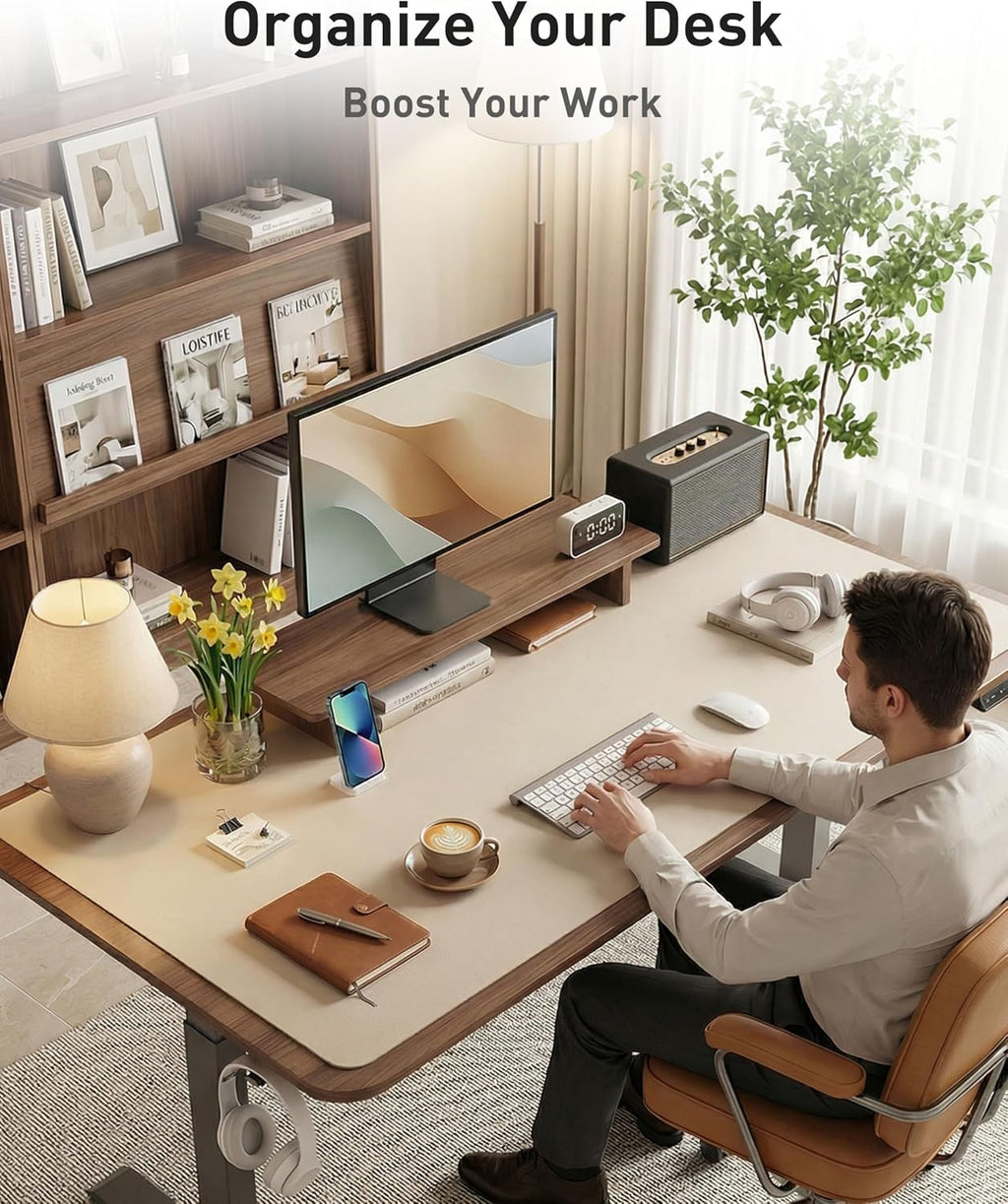 Aothia Faux Leather Desk Mat - Large Mouse Pad, Non-Slip PU Leather Blotter, Waterproof Writing Surface for Office and Home (Eggshell, 63" x 17") - Image 8