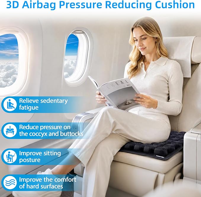 Sodurue Travel Cushion, Airplane Seat Cushion for Long Flights | Built in Inflatable Air Pump, Tailbone Pain Relief Cushion, Suitable for Air Travel,Office,Car,etc, 49 Inflatable Airbags - Image 2