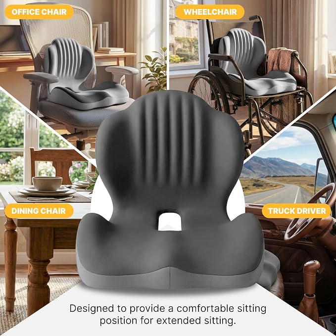 Ergonomic Seat Cushion with L-Shaped Design for Office Chair (Grey) | Memory Foam Orthopedic Cushion with Coccyx Hollow, Lumbar Support & Tailbone Pain Relief for Car, Truck, Gaming Chair - Image 8