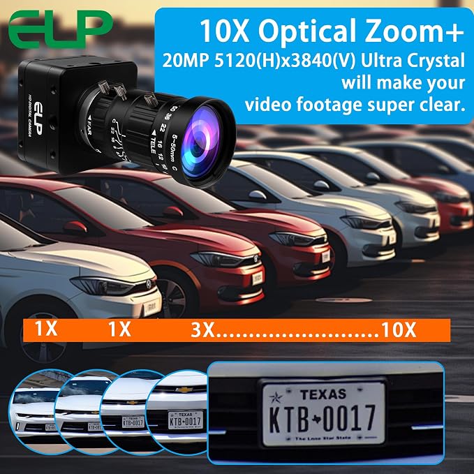 ELP Ultra HD 20MP Varifocal USB 3.0 Camera for Computer Manual Zoom 3840P USB3.0/2.0 Lightburn Cameras for Windows Linux Mac Pi 5-50mm 10X Variable Focus AR2020 High Speed 4K 30FPS Webcam for PC - Image 2