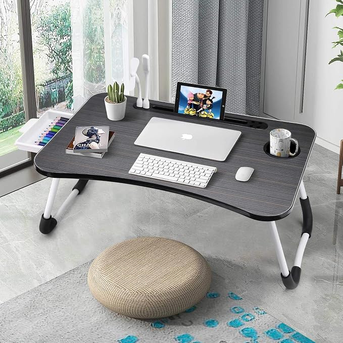 Slendor Bed Desk for Laptop and Writing with Storage, Cup Holder, Light | Fan, Pen Holder,Tablet Holder,Foldable, for Bed, Couch, Floor, Portable,Black - Image 4