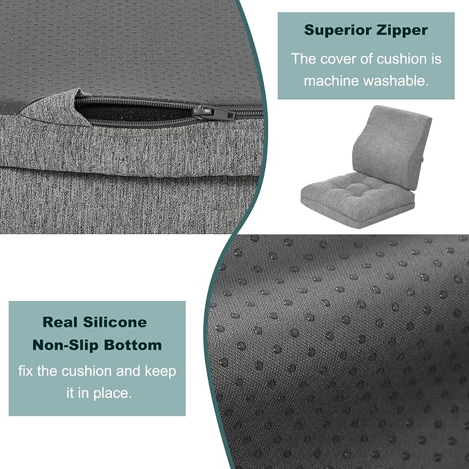 baibu Memory Foam Small Recliner Cushions with Lumbar Support Pillow Set, 18x16x4 Inch Dual-Layer Design Non-Slip Recliner Seat Cushion & Back Support Pillow for Reduce Hip & Lumbar Pain, Grey - Image 5