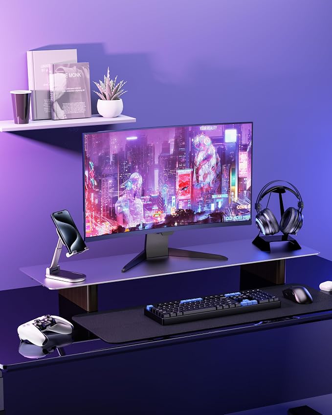 Aluminum Monitor Stand Riser, Ergonomic Desktop Shelf with Wooden Legs - 31.5” Wide Heavy Duty Computer Stand for Home Office, Universal Desktop Monitor Riser for PC, iMac, MacBook, Laptop - Image 7