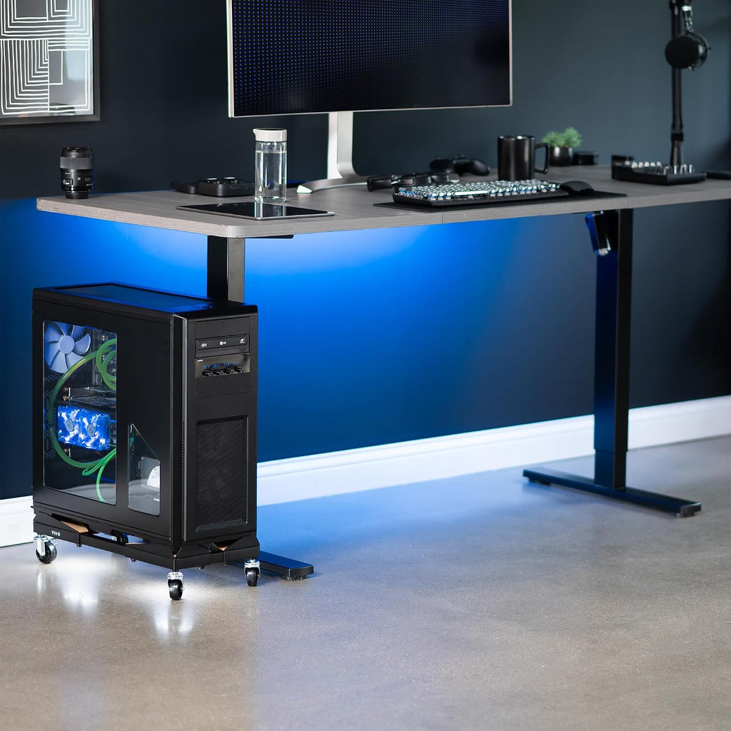 VIVO Premium Mobile Adjustable Large Steel Under Desk PC Cart - Image 9