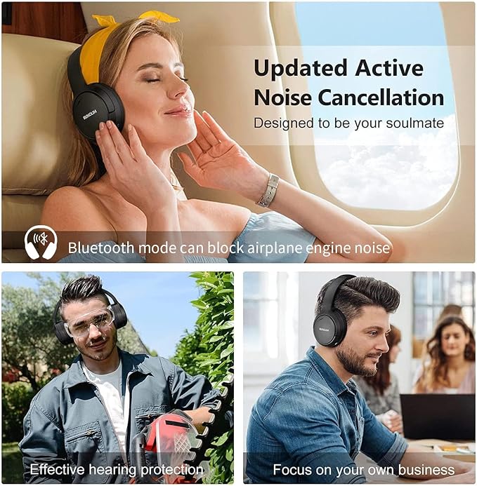RUNOLIM Hybrid Active Noise Cancelling Headphones, Wireless Over Ear Bluetooth Headphones with Microphone, 100H Playtime, Foldable Headphone with HiFi Audio, Deep Bass for Home Travel Office - Image 5