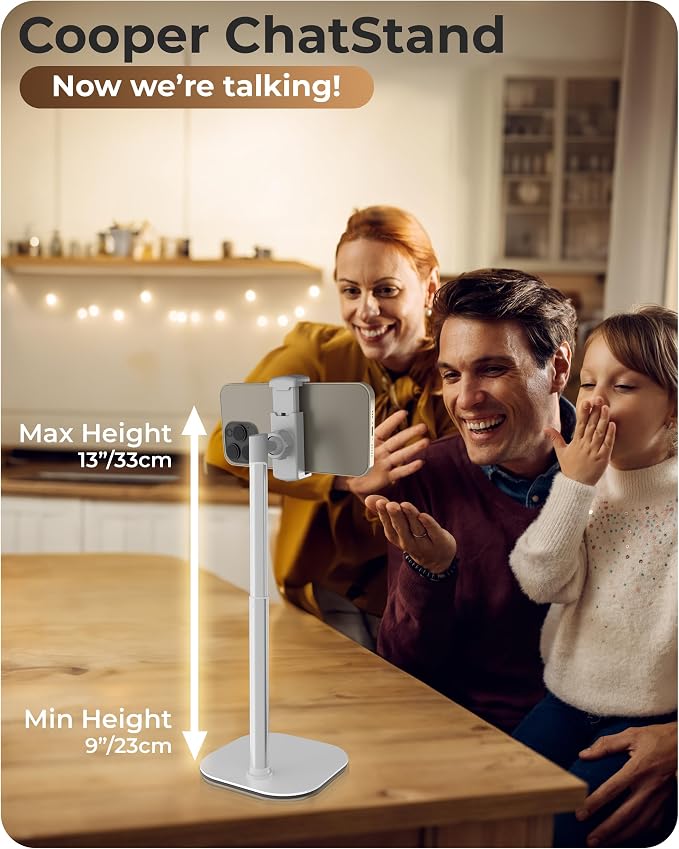 COOPER ChatStand Sturdy Cell Phone Holder, iPhone Stand for Desk, Recording | 9-13" Adjustable, Weighted Metal Base, Tabletop Tripod, for Filming, Video Calls, FaceTime; fits all iPhone, Samsung, Android - Image 2
