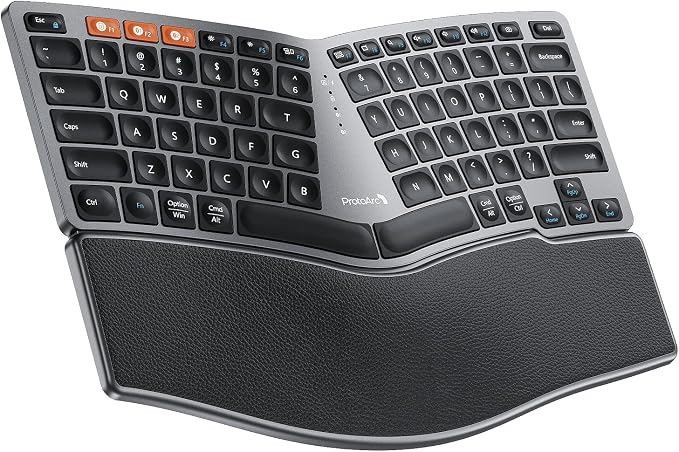 ProtoArc EK04 Mini Compact Wireless Ergonomic Keyboard - Space Gray | Hard Palm Rest, 3-Device Bluetooth/2.4G, Split Design, Rechargeable, Compatible with Windows, Mac OS by ProtoArc