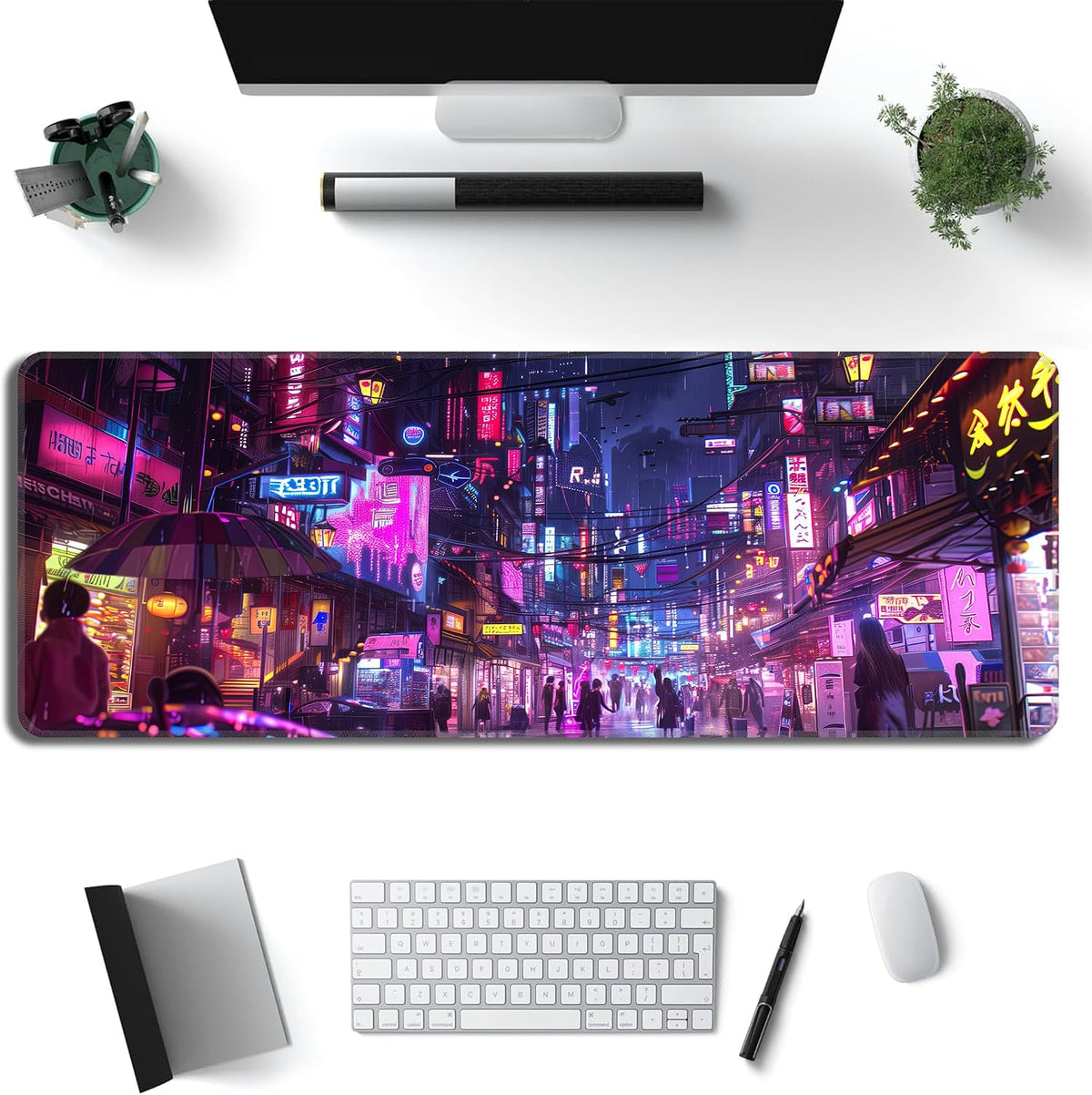Cyberpunk Mouse Pad,XL 31.5"x11.8" Big Gaming Mousepad,Japanese Streets Large Extended Mouse Mat,Non-Slip Rubber Base Waterproof with Stitched Edges for Gaming Office Home - Image 2