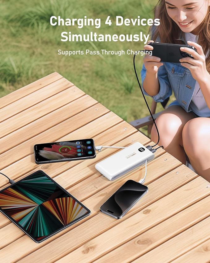 VEEKTOMX 10000mAh Portable Charger with Built-in Cables & Wall Plug | Fast Charging Slim USB-C Power Bank for iPhone, Samsung, iPad | 5 Outputs, Charges 4 Devices | Travel Ready, ETL Certified - Image 8
