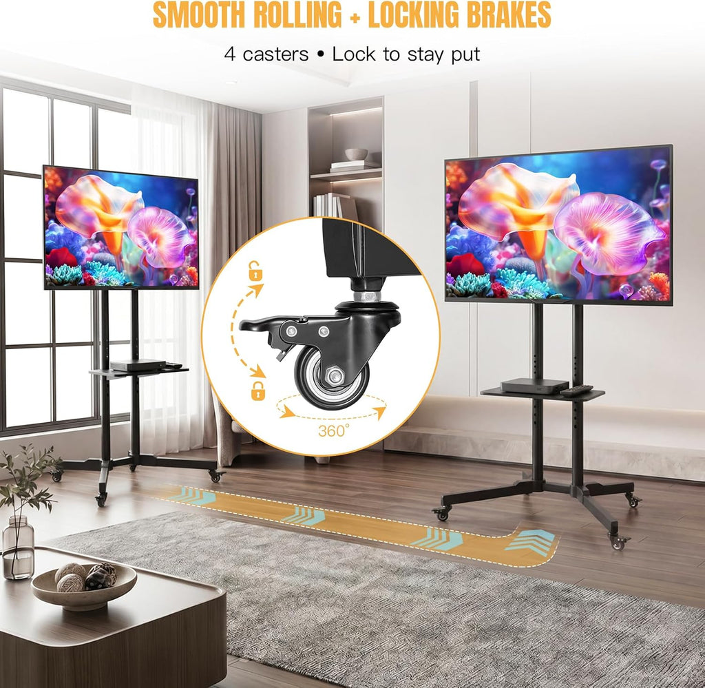 Mobile TV Stand for 32-75" TVs, Rolling Cart with Wheels - Image 5