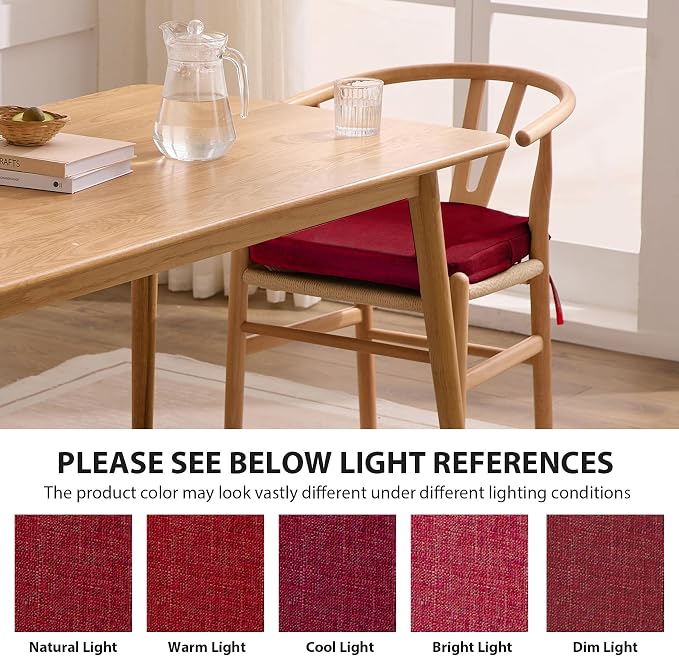 Ruqmuis Chair Cushions for Dining Chairs, 2" Thick Seat Cushions for Kitchen Chairs, D-Shaped Chair Pads with Washable Cover, Ties and Non Slip Backing, 17'' x 16'', Set of 6, Red - Image 6