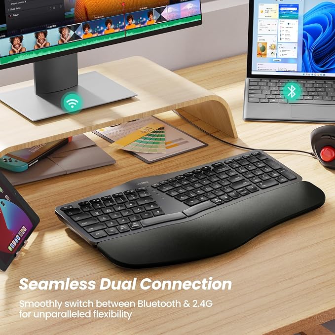 Nulea RT05 Wireless Ergonomic Keyboard, Split Keyboard with Wrist Rest, USB-C Charging, 7-Color Backlight, Natural Typing, Bluetooth and USB Connectivity, Compatible with Windows,Mac - Image 5