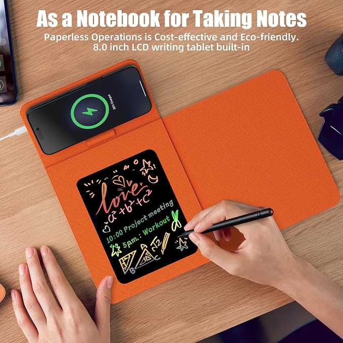 Foldable Wireless Charging Mouse Pad with LCD Writing Tablet,15W Qi Magnetic Fast Charging Mouse Mat,Multi-functional PU Leather Charging Pad for iPhone Samsung iWatch,Portable Office Home Accessories - Image 7