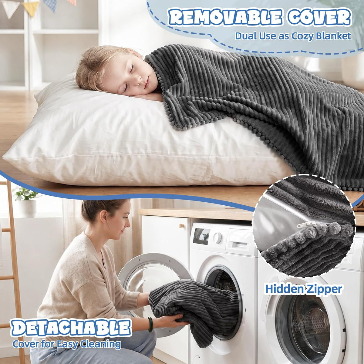 3 in 1 Kids Bean Bag Chair, Comfy Floor Sofa Chairs with Removed Cover - Image 5