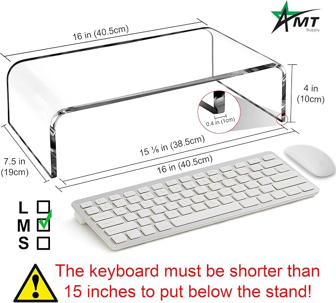 AMT Premium Acrylic Clear Monitor Stand Laptop/PC/Multimedia Monitor Riser for Home Office - Image 6