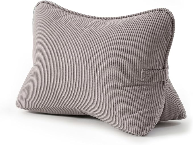 Pat. Pend. Corduroy Lumbar Support Pillow for Watching TV, Reading & Gaming, Triangle Cushion for Sofa, Armchair, Couch or Bed, Removable Washable Cover, Light Gray by Ailuteie