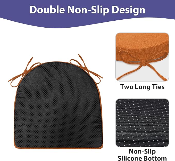 IPYNBAP Chair Cushions for Dining Chairs, Kitchen Chair Cushions, 16'' x 16'' x 2'', Non Slip Indoor Seat Cushions, Chair Pads for Dining Chairs with Ties & Removable Cover, Set of 4, Rust - Image 5
