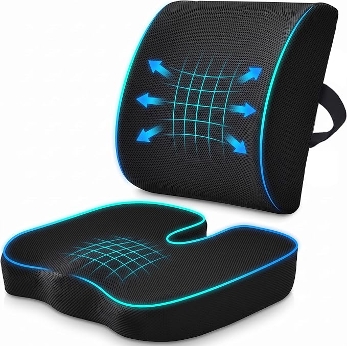 Ergonomic Seat Cushion & Lumbar Support Pillow Set for Office Chair | Memory Foam Car Seat Cushions, Chair Cushions relieves tailbone pain & lower back pressure for gaming chairs, Wheelchair by hujusko