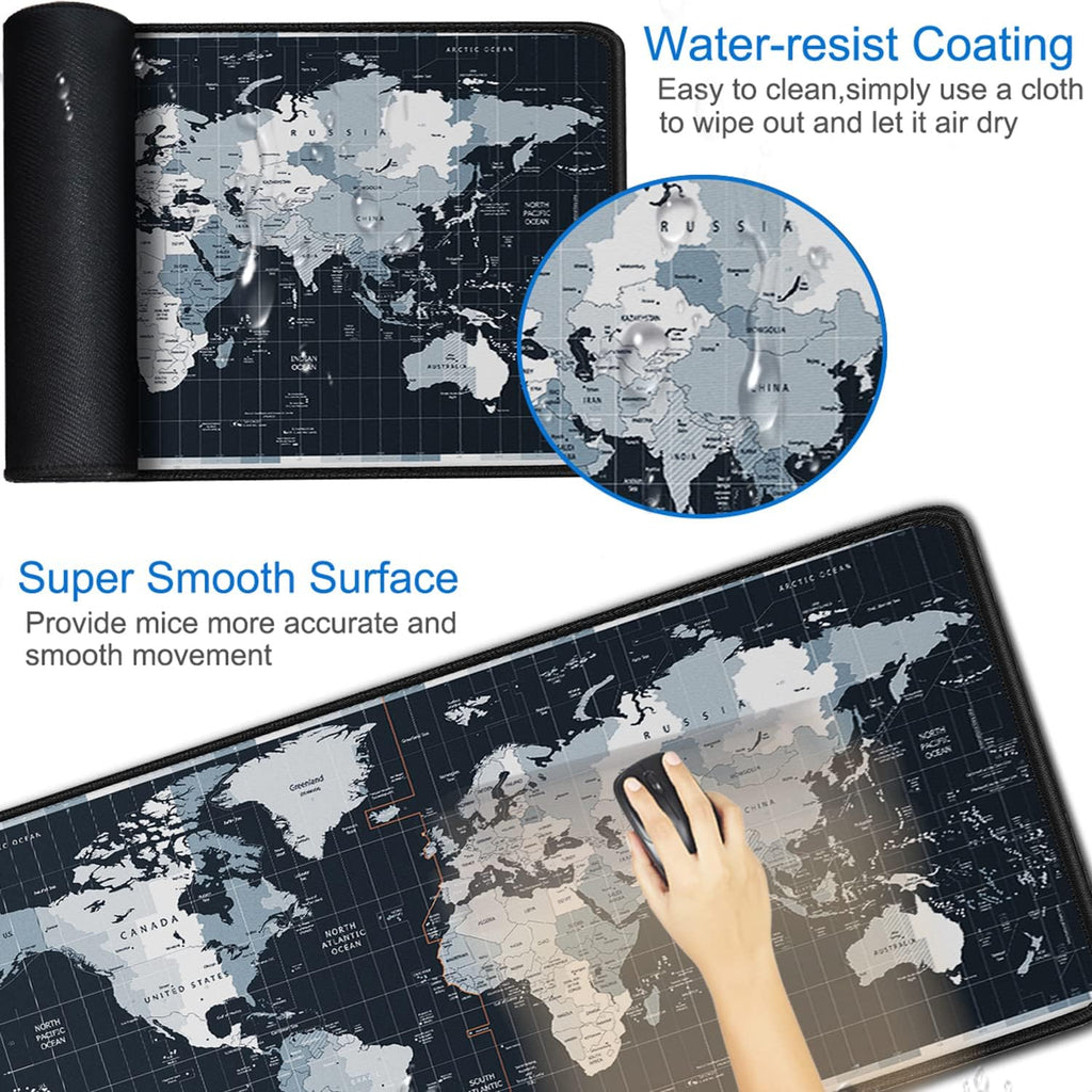 Large Gaming Mouse Pad with Stitched Edges, 31.5x15.7 in Extended Computer Keyboard Mouse Mat, Water Resist Non-Slip Mousepad Rubber Base Long XXL Desk Mousepad for Work & Gaming, Home, Map - Image 3