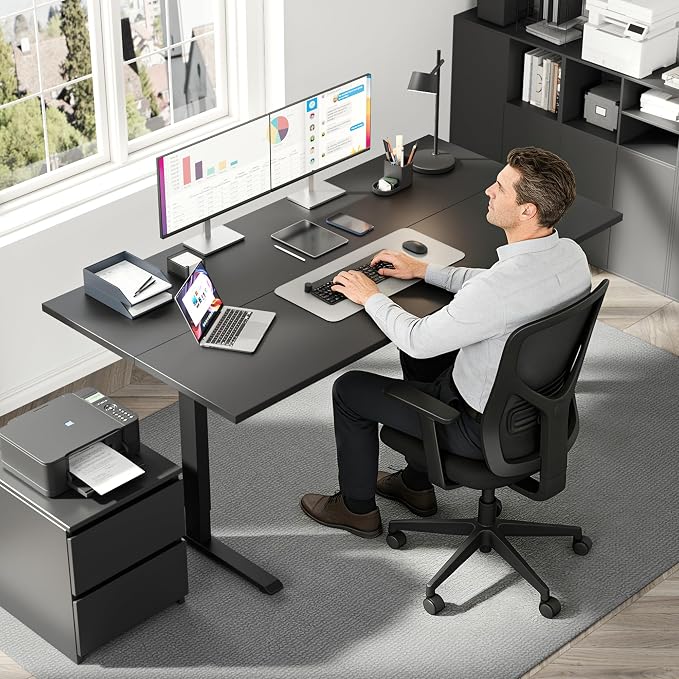 Klicelor 55 x 28 Electric Standing Desk, Sit Stand Up Home Office Desk, Height Adjustable Deep Cumputer Table with Memory Presets and Hooks, Two Pieces, Black - Image 2