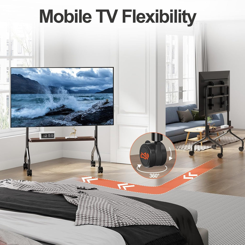 Easel Rolling TV Stand on Wheels for 32-75 Inch TVs with Storage Shelves - Image 2