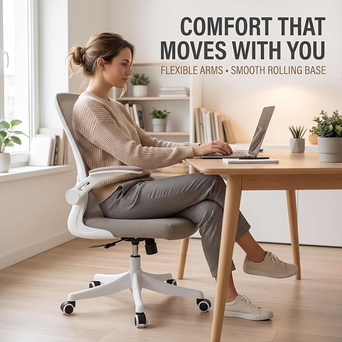 Monhey Ergonomic Office Desk Chair with Lumbar Support, High Back (Khaki) | 90°-125° Tilt Lock, 360° Swivel, Mute Wheels, High Back, Breathable Mesh, Foldable Armrests, Home Office Use - Image 9