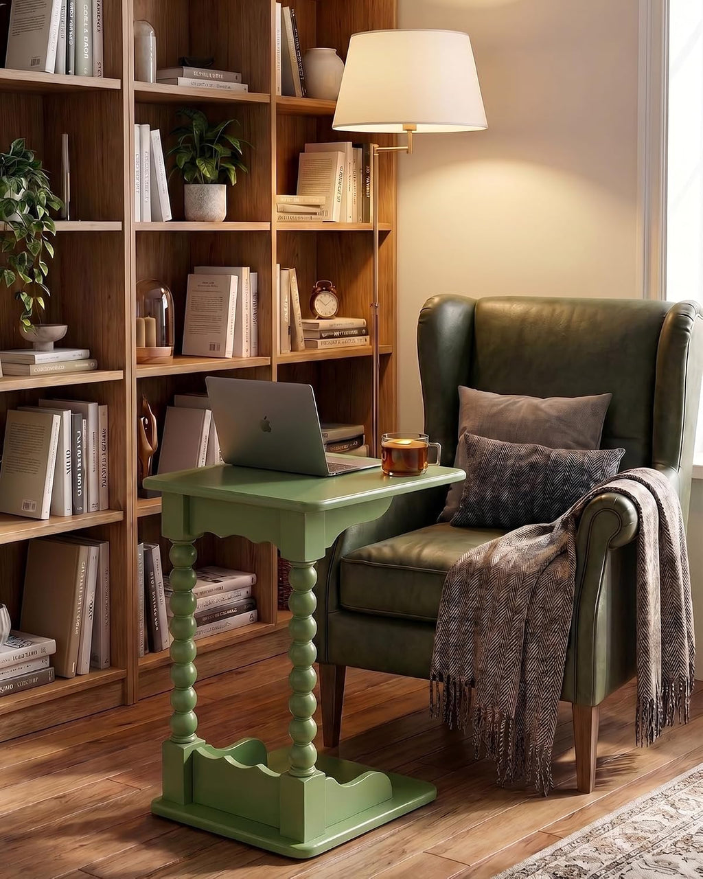 Vintage c Shaped end Table for Couch，100% Solid Wood C Table ，Green - Image 7