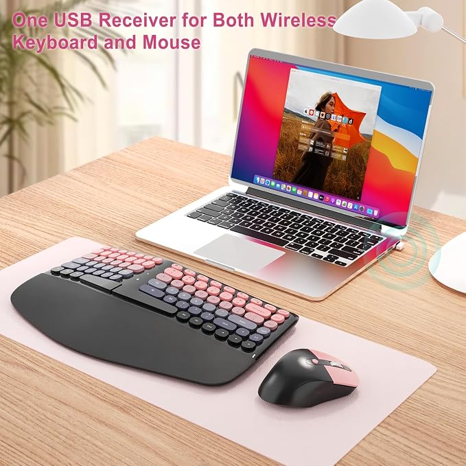 Ergonomic Wireless Keyboard Mouse, Mechanical Gaming Set with Wrist Rest | Compatible With All windows and Type C Computer,With OTG & Long Clean Bruch,Ideal for PC, Home, Office and College - Image 4