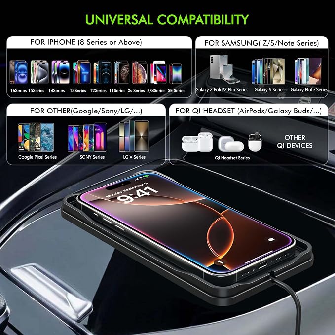 Wireless Car Charger,LANSEMKU Car Wireless Chargers Charging pad Non Slip 15w Fast Charger for Car Wireless Phone Charger for iPhone 16/15/14/13/12 Pro Max,Samsung for Android (Black-100cm Cable) - Image 7