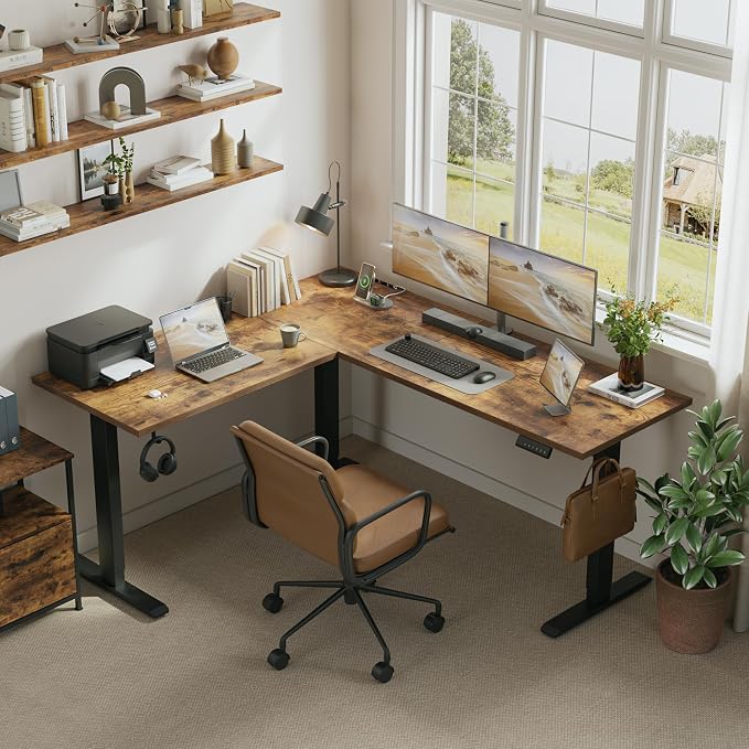 Klicelor L Shaped Standing Desk 59 x 48 Inch, Electric Height Adjustable Corner Desk for Home Office Workstation, Ergonomic Sit Stand Computer Table with Memory Controller, Rustic Brown - Image 2