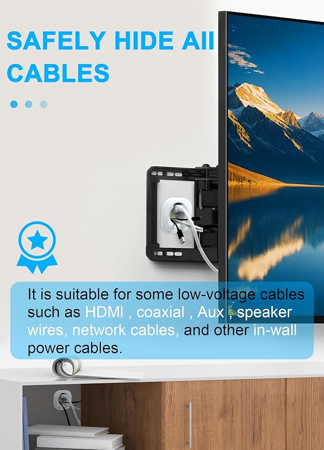 in Wall Cable Management Kit with Hole Saw Drill Attachment - Includes Power & Low Voltage Cord Management - Hide TV Wires for Wall-Mounted TVs, White - Image 3