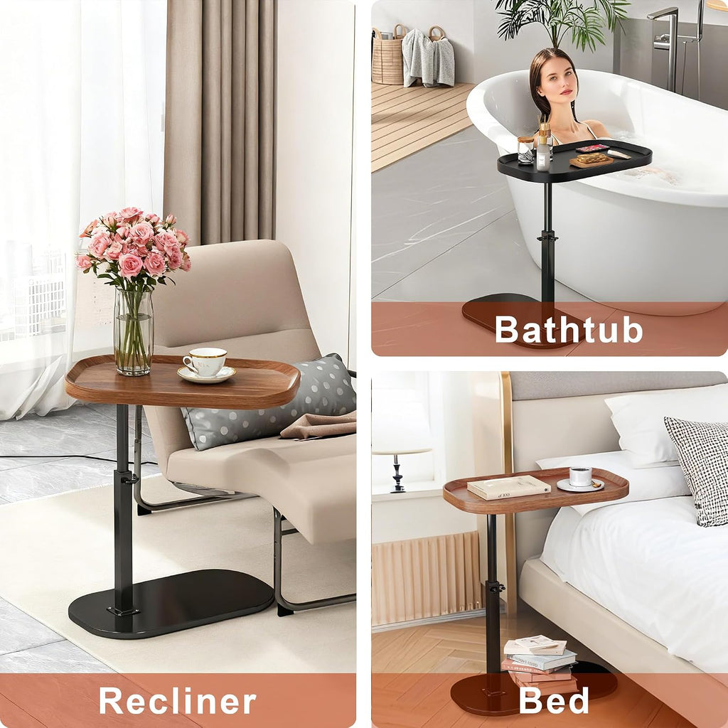 C Shaped Side Table Adjustable Height, 360° Swivel Couch End Table That Slide Under, Small C Shaped End Table for Sofa/Bed/Bathtub, Coffee TV Dinner Tray for Living Room, Bedroom, Bedside (Wood) - Image 6