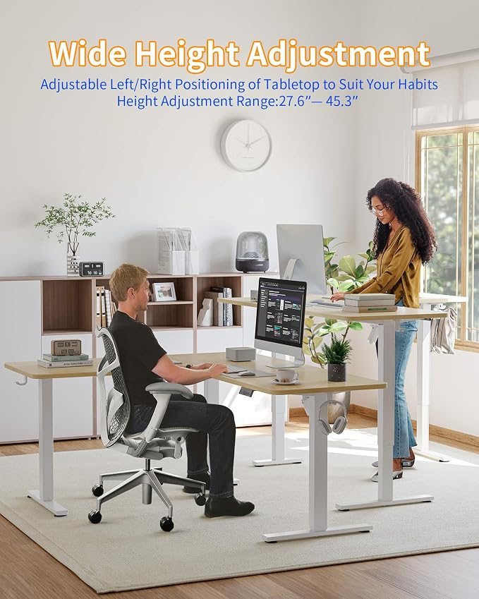 YIHAYO L Shaped Standing Desk Adjustable Height, 63 x 55 Inches Electric Corner Standing Desk with Splice Board, Computer Desk for Home Office, Natural - Image 4