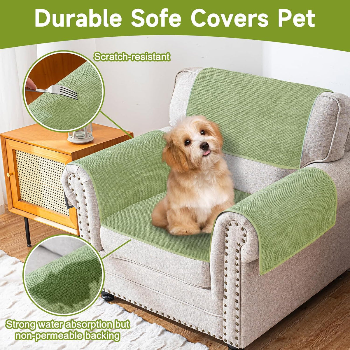 Couch Arm Covers, Sofa Arm Cover, Anti-Slip Waterproof Armrest Covers, Pet Proof Armrest Protectors for Couch Loveseat Armchair Headrest, Arm Chair Covers Set of 2 (Light Green, 24" x 20" - 2 pcs) - Image 4