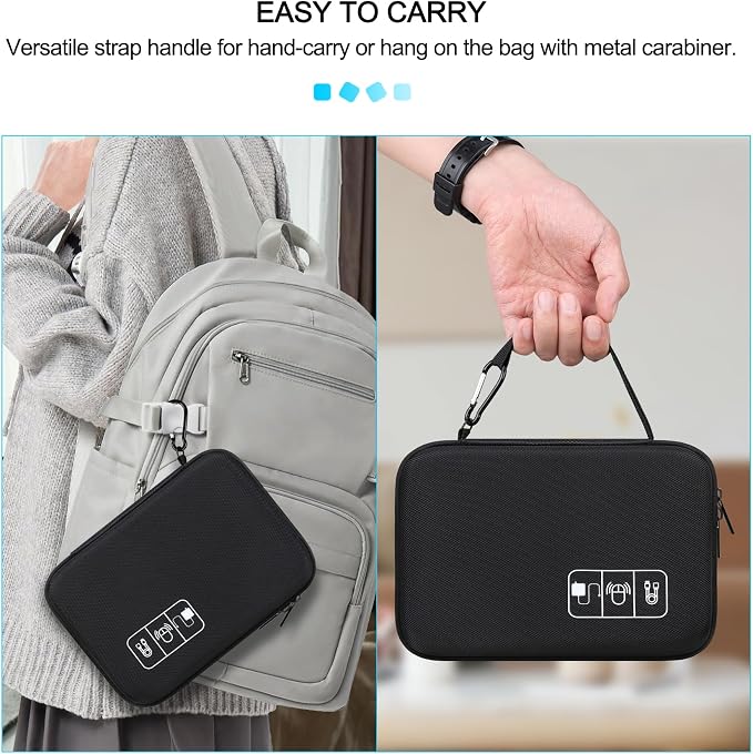 Lacdo Hard Travel Electronic Organizer Case for MacBook Power Adapter Charger, Cables, Apple Pencil, Mouse, Power Bank, USB Flash Disk,SD Card Small Protective Portable Accessories & 3 Cable Tie,Black - Image 6